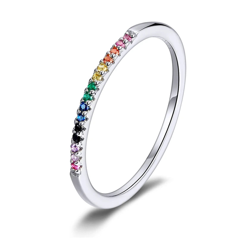 925 Sterling Silver Stackable Eternity Rings – Rainbow, Pink & White CZ Bands