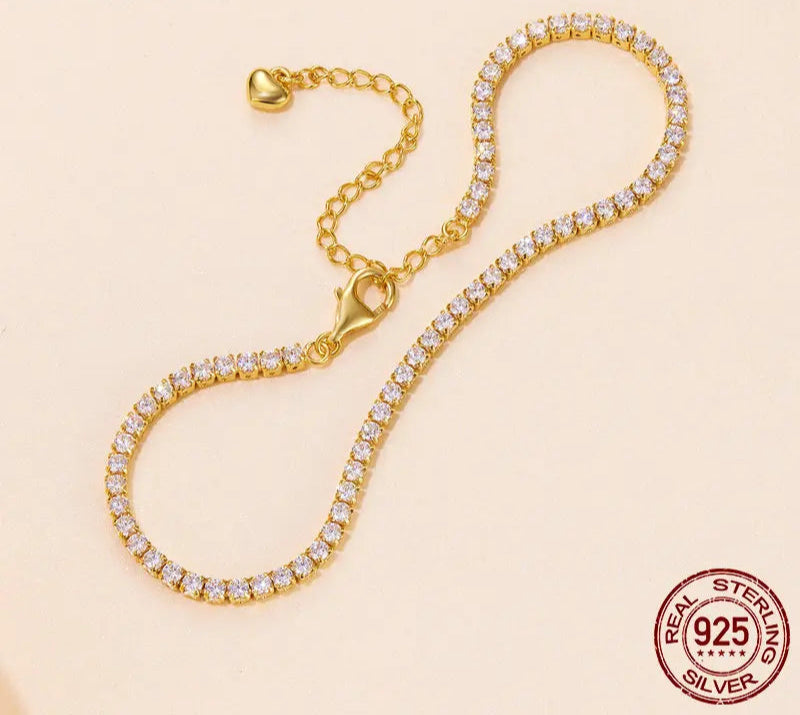 925 Sterling Silver Adjustable Tennis Bracelet with 3mm CZ Stones.