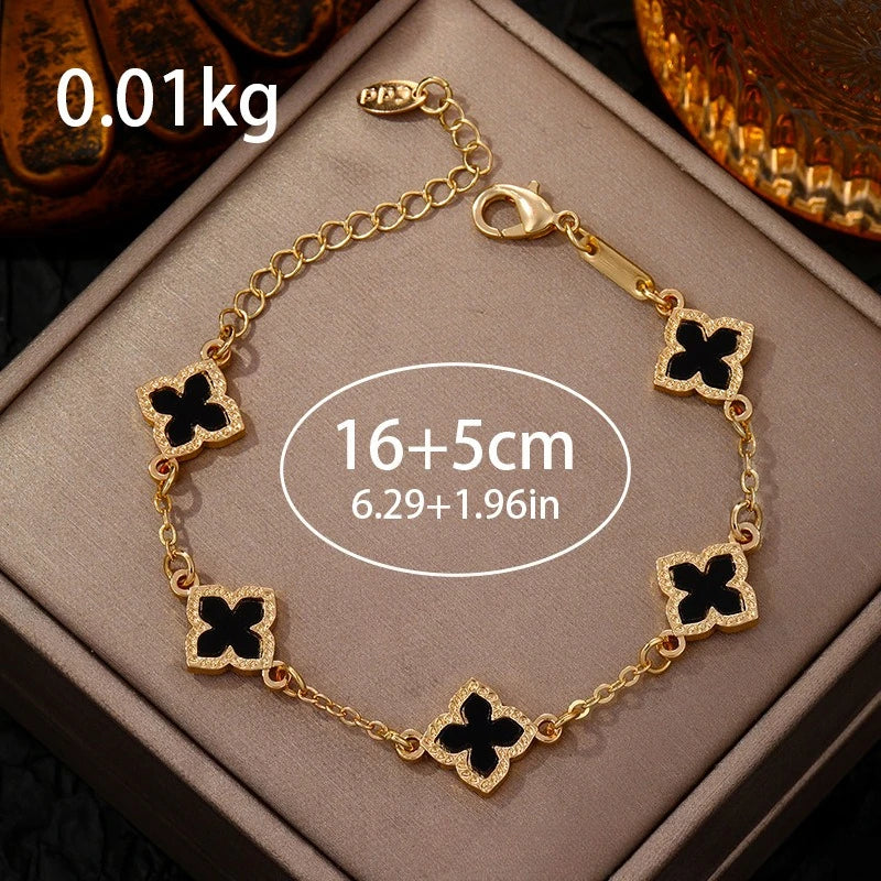Classic Luxury Lucky Clover Bracelet for Women, Elegant Five Leaf Flower Bracelet.