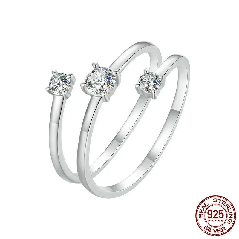Moissanite Multilayer Rings for Women, 925 Sterling Silver D Color VVS1 Clarity Round Cut Trendy Engagement Rings MSR043