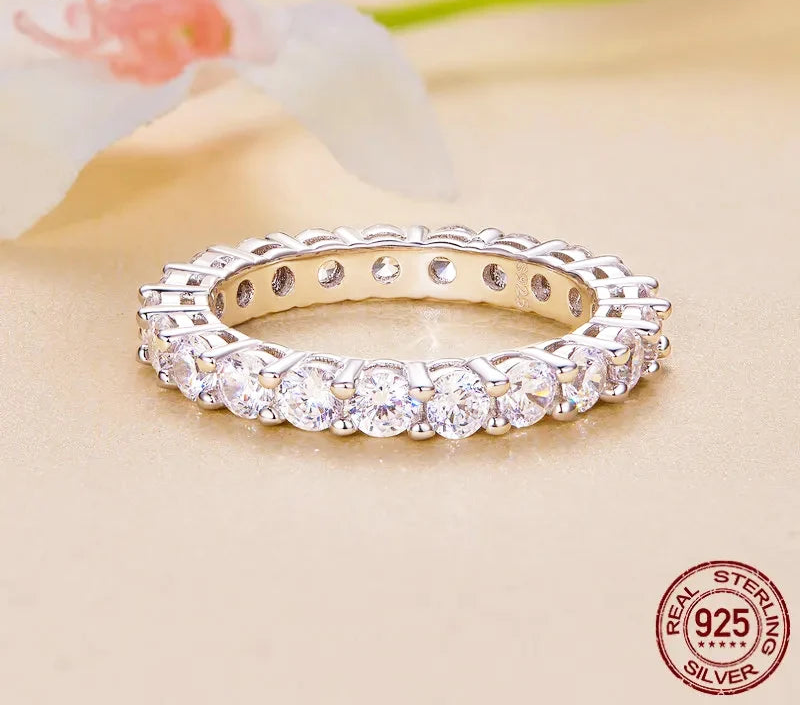 925 Sterling Silver Moissanite Eternity Band Ring for Women – Luxury Diamond-Look Wedding & Engagement Jewelry
