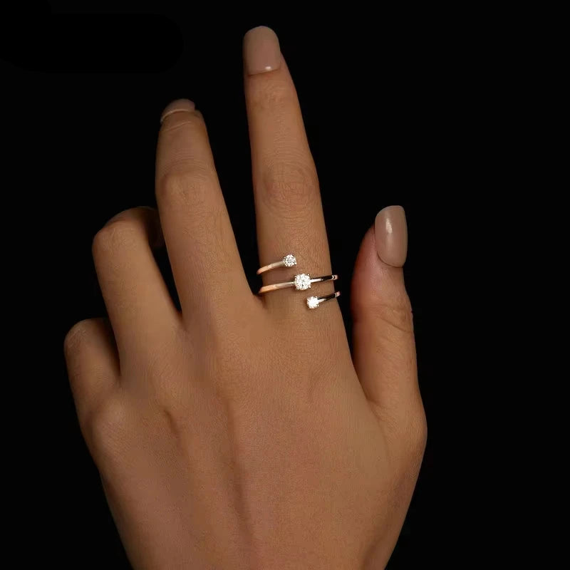 Moissanite Multilayer Rings for Women, 925 Sterling Silver D Color VVS1 Clarity Round Cut Trendy Engagement Rings MSR043