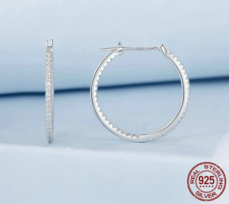 925 Sterling Silver Cubic Zirconia Hoop Earrings.