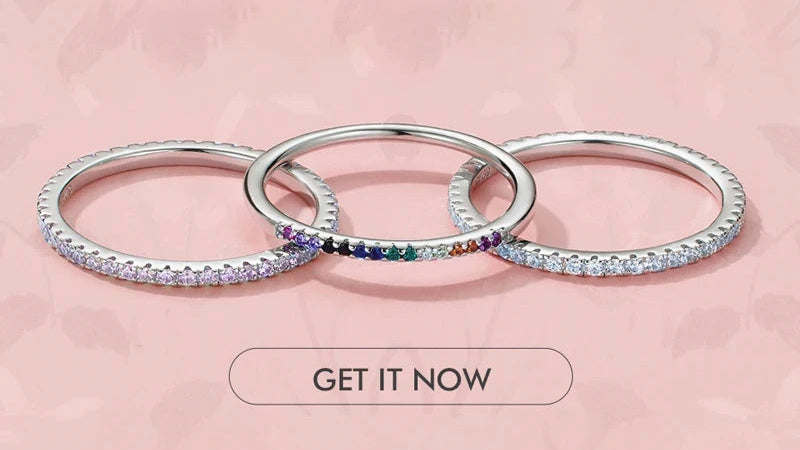 925 Sterling Silver Stackable Eternity Rings – Rainbow, Pink & White CZ Bands