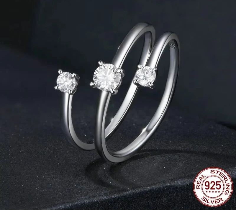 Moissanite Multilayer Rings for Women, 925 Sterling Silver D Color VVS1 Clarity Round Cut Trendy Engagement Rings MSR043