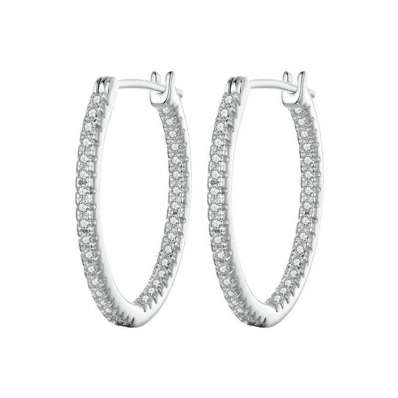 925 Sterling Silver Cubic Zirconia Hoop Earrings.