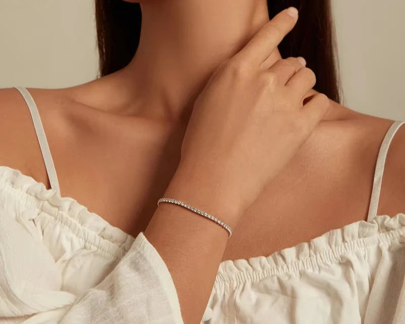 925 Sterling Silver Adjustable Tennis Bracelet with 3mm CZ Stones.