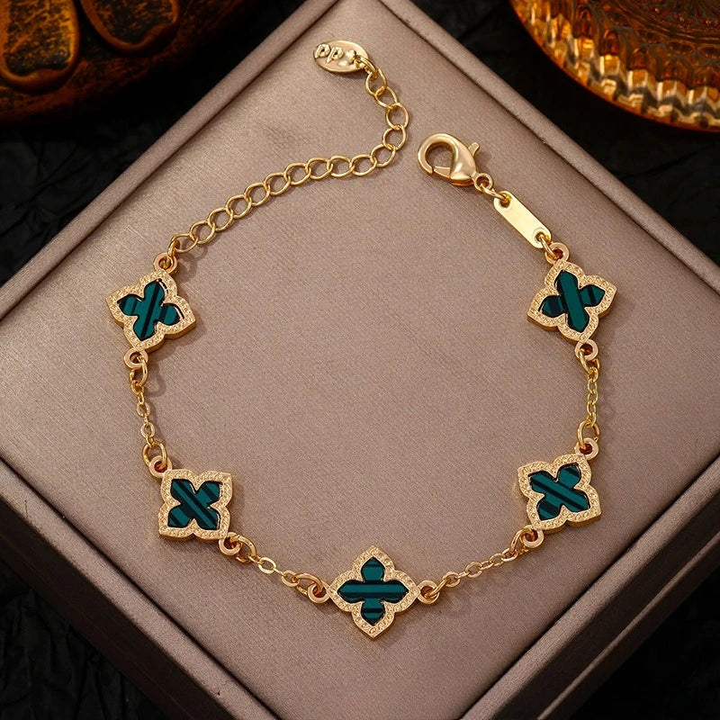 Classic Luxury Lucky Clover Bracelet for Women, Elegant Five Leaf Flower Bracelet.