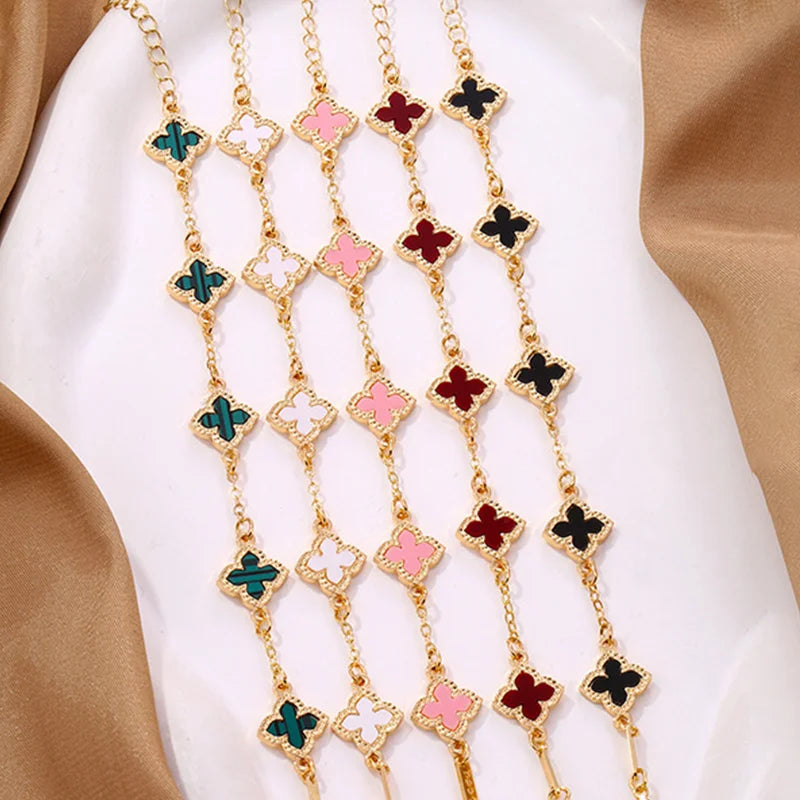 Classic Luxury Lucky Clover Bracelet for Women, Elegant Five Leaf Flower Bracelet.