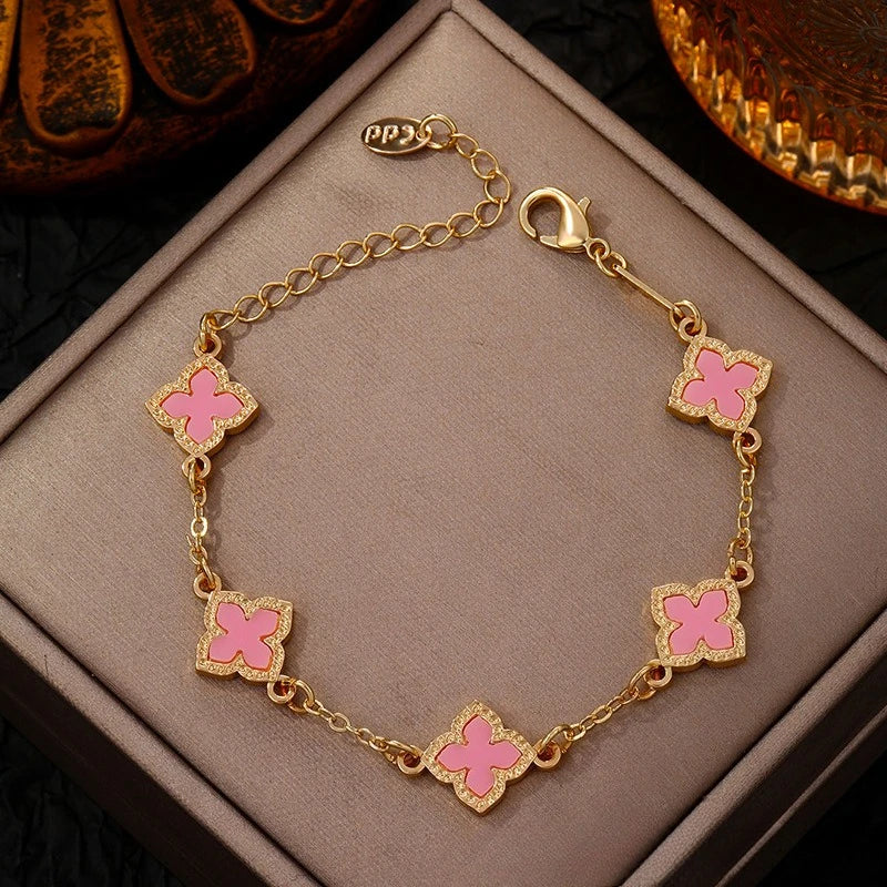 Classic Luxury Lucky Clover Bracelet for Women, Elegant Five Leaf Flower Bracelet.