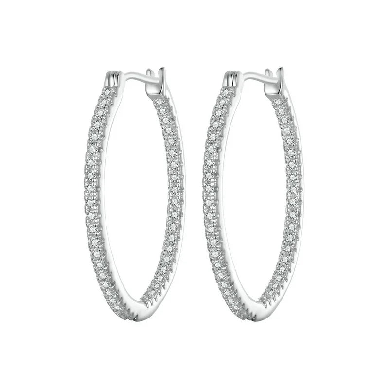 925 Sterling Silver Cubic Zirconia Hoop Earrings.