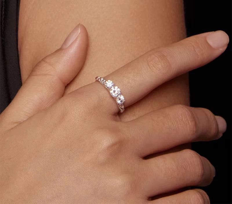 1.1CTTW Round Moissanite Ring for Women, White Gold Plated D Color VVS1 Lab Diamond 925 Sterling Silver Engagement Ring