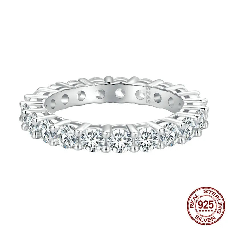 925 Sterling Silver Moissanite Eternity Band Ring for Women – Luxury Diamond-Look Wedding & Engagement Jewelry