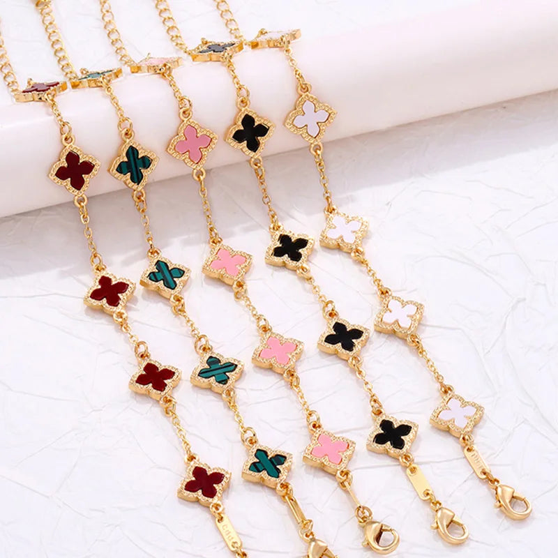 Classic Luxury Lucky Clover Bracelet for Women, Elegant Five Leaf Flower Bracelet.