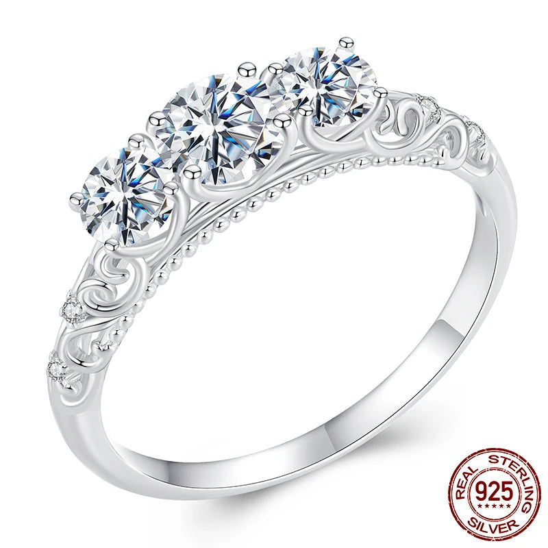 1.1CTTW Round Moissanite Ring for Women, White Gold Plated D Color VVS1 Lab Diamond 925 Sterling Silver Engagement Ring