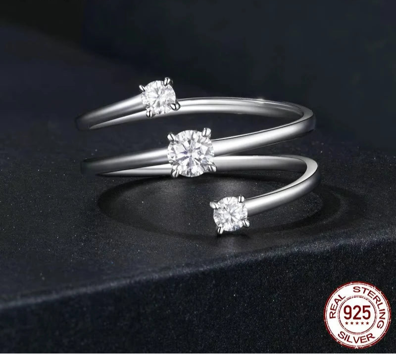 Moissanite Multilayer Rings for Women, 925 Sterling Silver D Color VVS1 Clarity Round Cut Trendy Engagement Rings MSR043