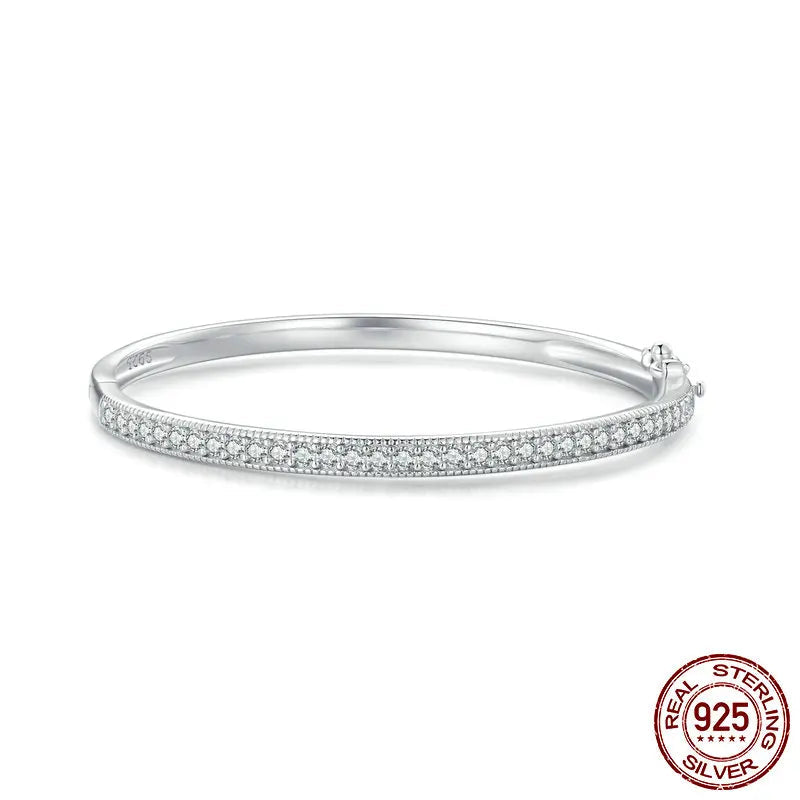 925 Sterling Silver CZ Bangle Bracelet Plated in Platinum Fine Jewelry Gift for Mom Women Wife Girls BSB130