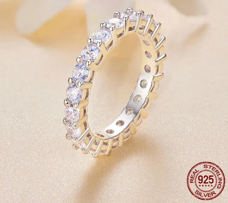 925 Sterling Silver Moissanite Eternity Band Ring for Women – Luxury Diamond-Look Wedding & Engagement Jewelry