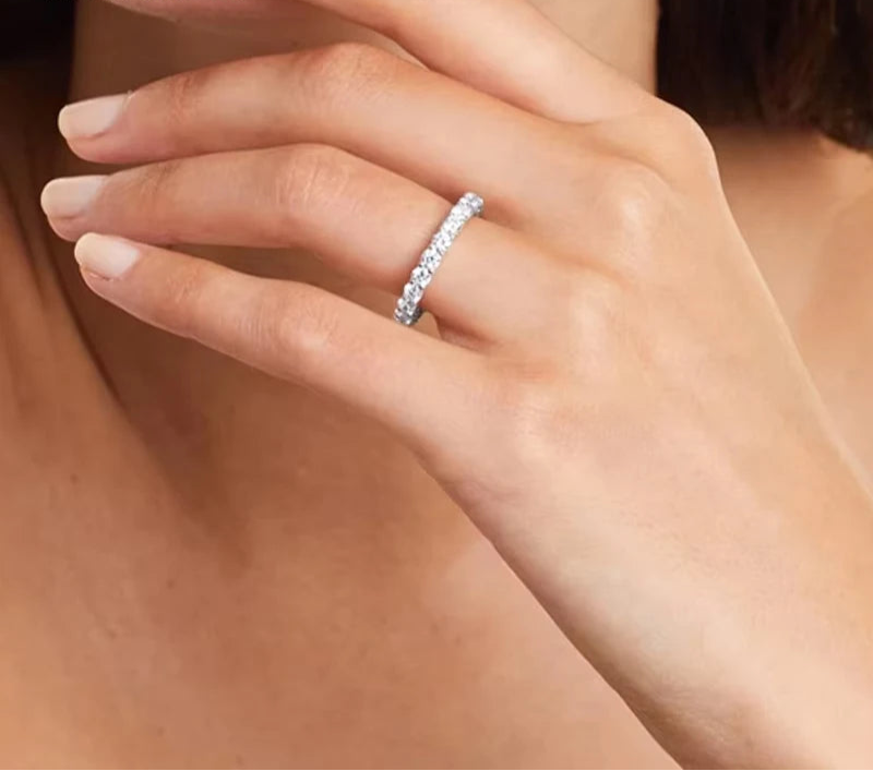925 Sterling Silver Moissanite Eternity Band Ring for Women – Luxury Diamond-Look Wedding & Engagement Jewelry