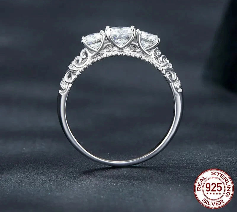 1.1CTTW Round Moissanite Ring for Women, White Gold Plated D Color VVS1 Lab Diamond 925 Sterling Silver Engagement Ring