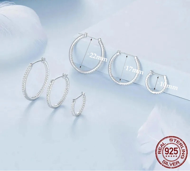 925 Sterling Silver Cubic Zirconia Hoop Earrings.