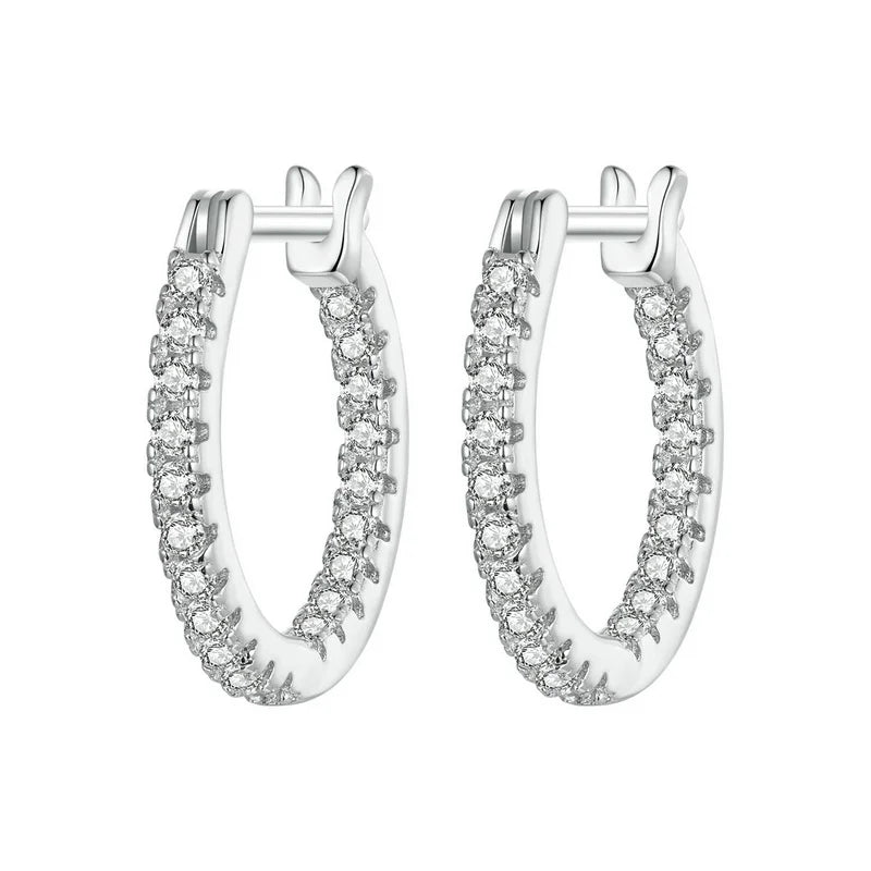 925 Sterling Silver Cubic Zirconia Hoop Earrings.