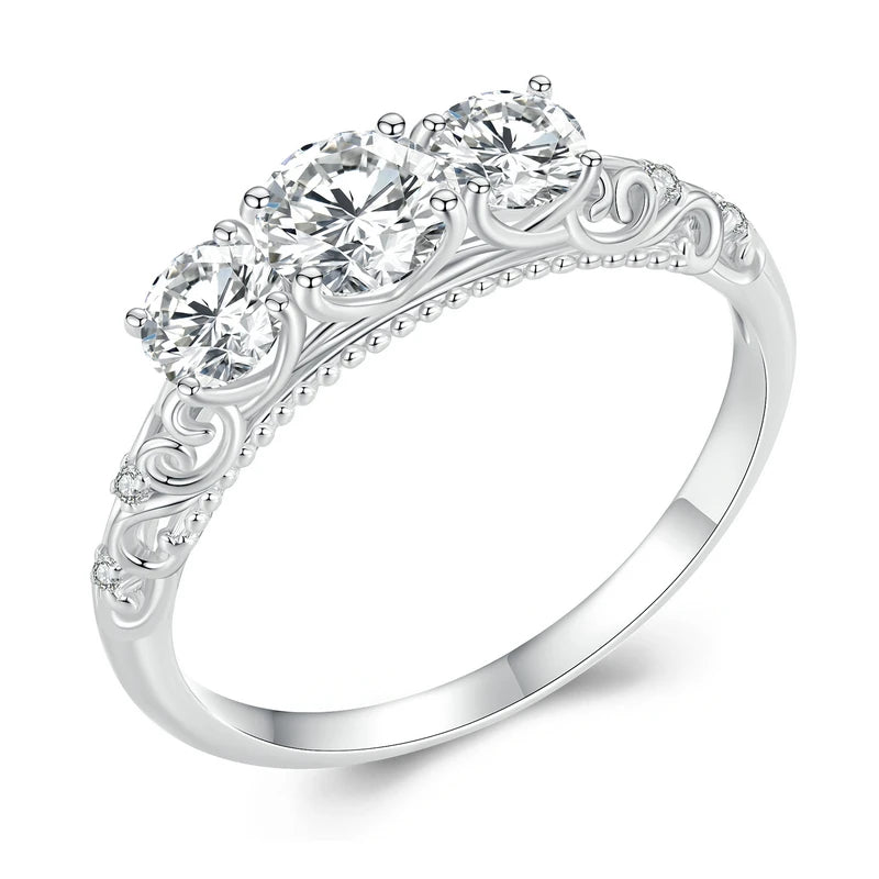 1.1CTTW Round Moissanite Ring for Women, White Gold Plated D Color VVS1 Lab Diamond 925 Sterling Silver Engagement Ring