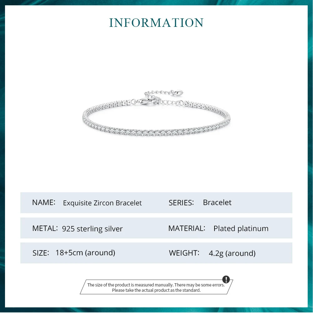 925 Sterling Silver Adjustable Tennis Bracelet with 3mm CZ Stones.