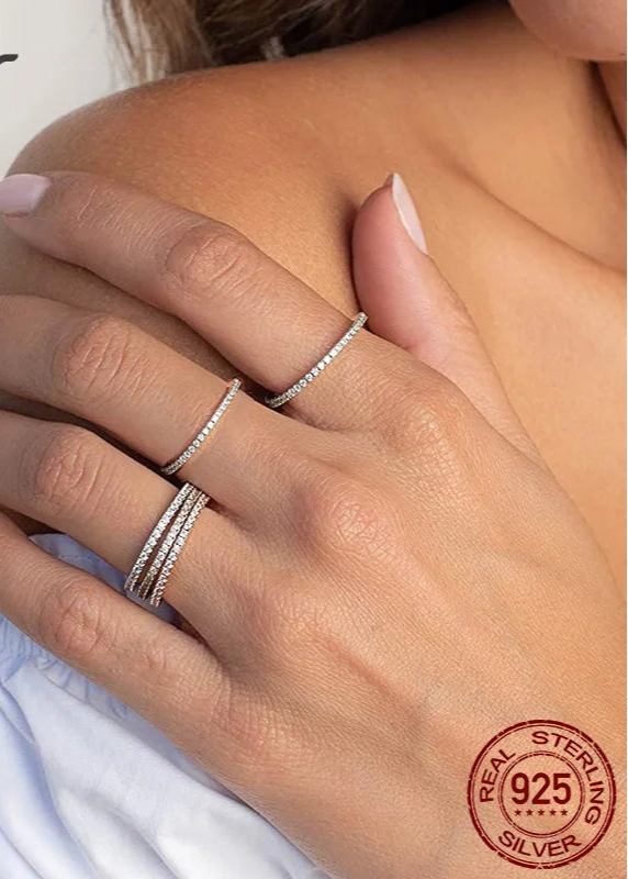 925 Sterling Silver Stackable Eternity Rings – Rainbow, Pink & White CZ Bands