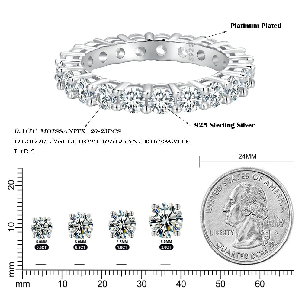 925 Sterling Silver Moissanite Eternity Band Ring for Women – Luxury Diamond-Look Wedding & Engagement Jewelry