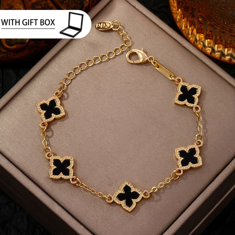 Classic Luxury Lucky Clover Bracelet for Women, Elegant Five Leaf Flower Bracelet.
