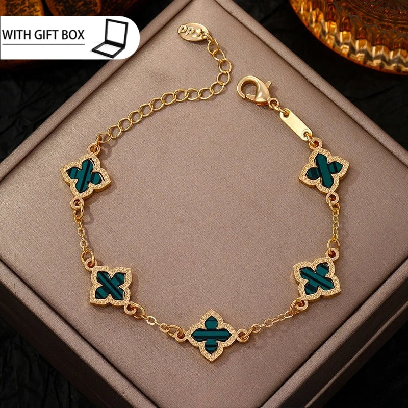 Classic Luxury Lucky Clover Bracelet for Women, Elegant Five Leaf Flower Bracelet.