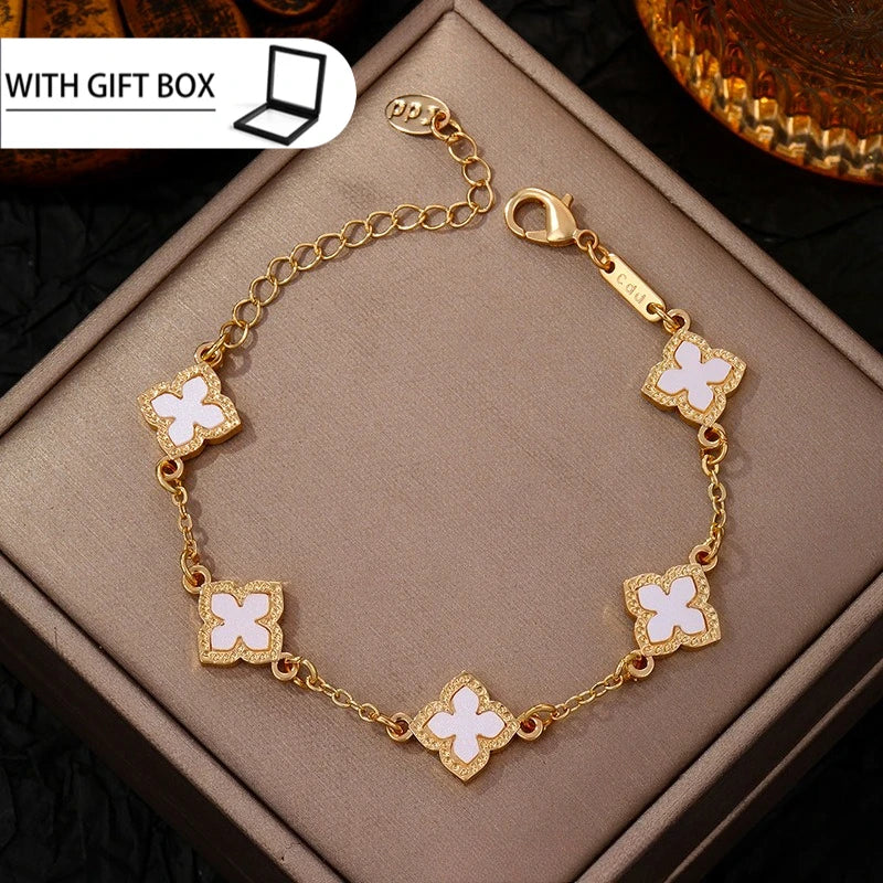 Classic Luxury Lucky Clover Bracelet for Women, Elegant Five Leaf Flower Bracelet.