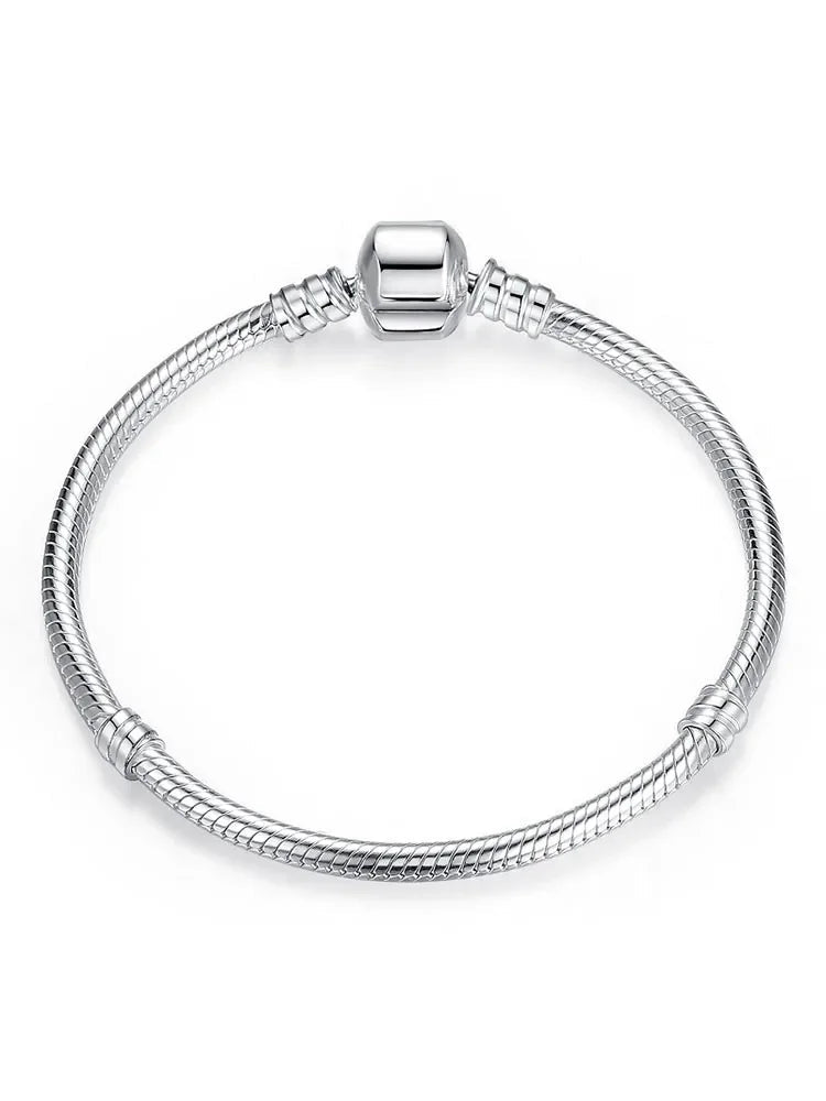 925 Sterling Silver Snake Chain Charm Bracelet for Women – Luxury Jewelry (17–22cm)