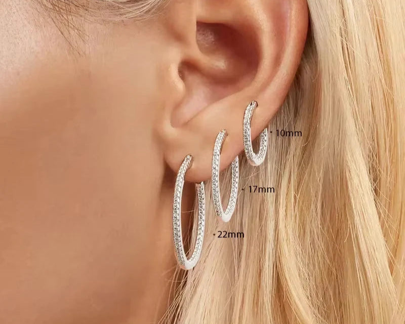 925 Sterling Silver Cubic Zirconia Hoop Earrings.